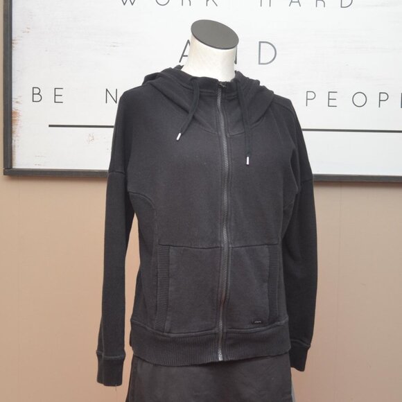 Athleta Women's BlackFull Zip Pouch Pocket Go-To Fitness Hoodie Pre Owned - Picture 1 of 7